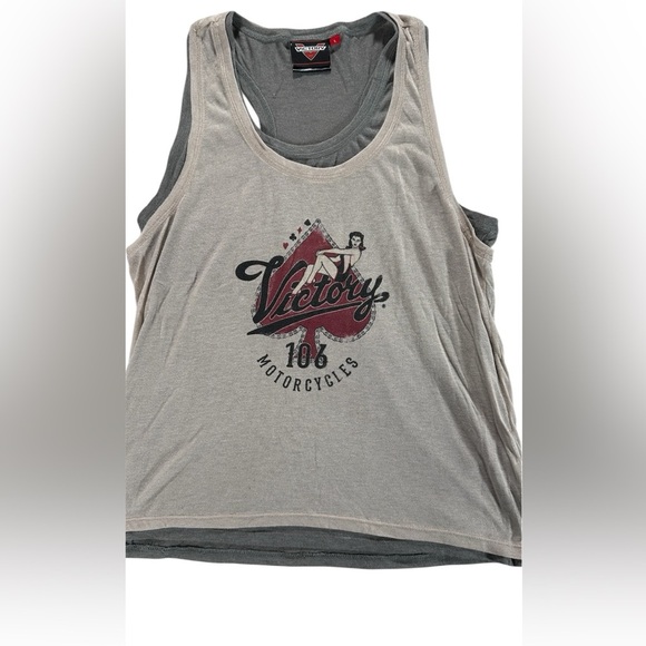 Victory Motorcycle women’s Gray Graphic Sleeveless Tank Top Sz Large - Picture 1 of 5